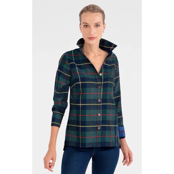 Gretchen Scott Comfy Cozy Shirt Green Plaidly Cooper Size XXL Goddess EUC - Picture 1 of 10